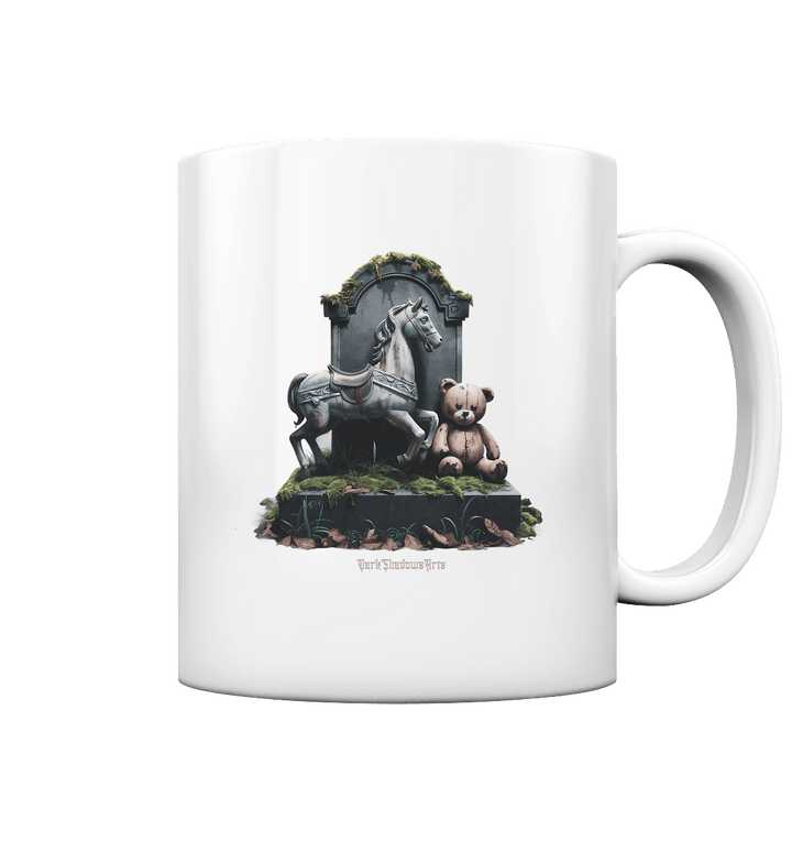 Verwittertes Karussellpferd und Plüschbär - Grabstein im Verfall - Tasse glossy | Trinkgefäße | Dark Shadows Arts